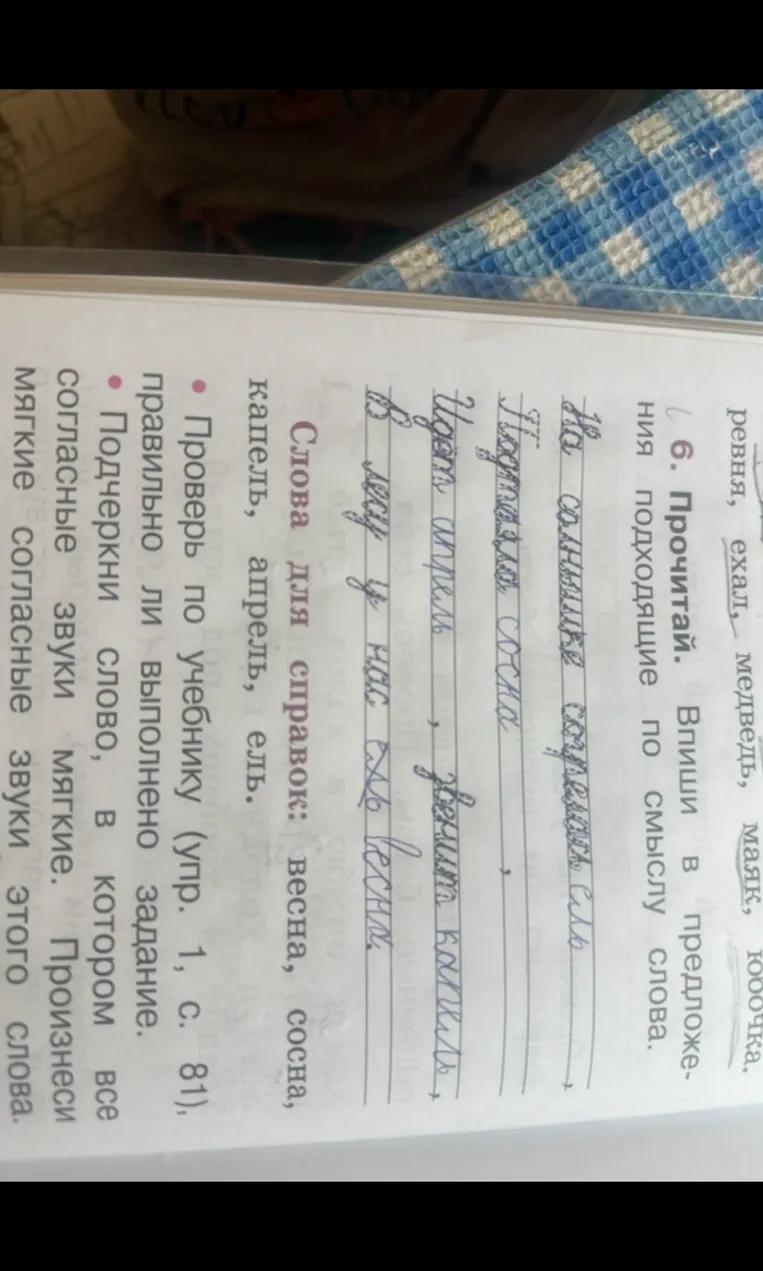 Прочитай. Впиши в предложения подходящие по смыслу слова.
