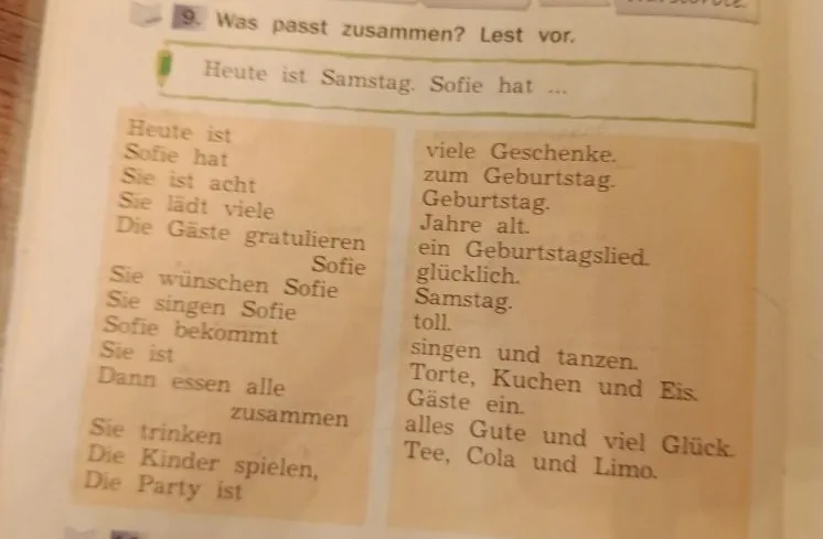 Was passt zusammen? Lest vor.