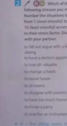 Which of the following stresses you most? Number the situations below from 1 (most stressful) to 10 (least stressful) according to their stress factor.