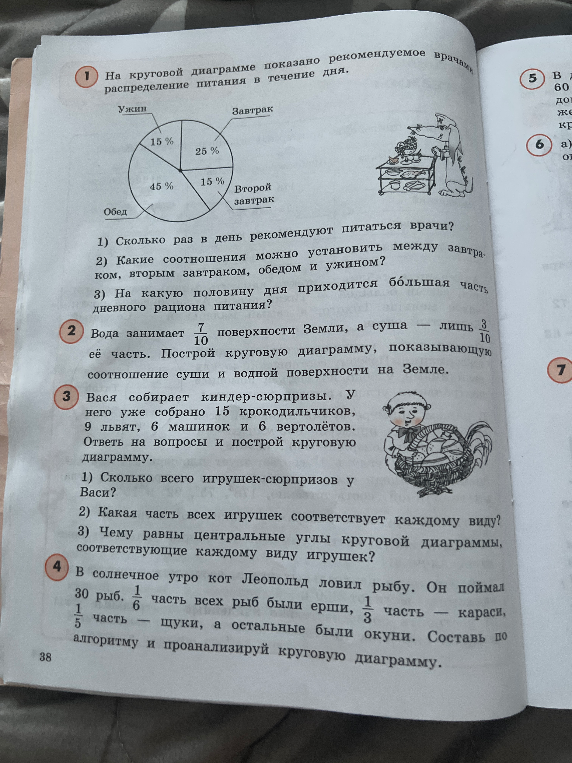 На круговой диаграмме показано рекомендуемое врачами распределение питания в течение дня.