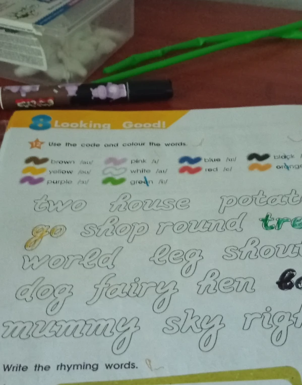 Use the code and colour the words.