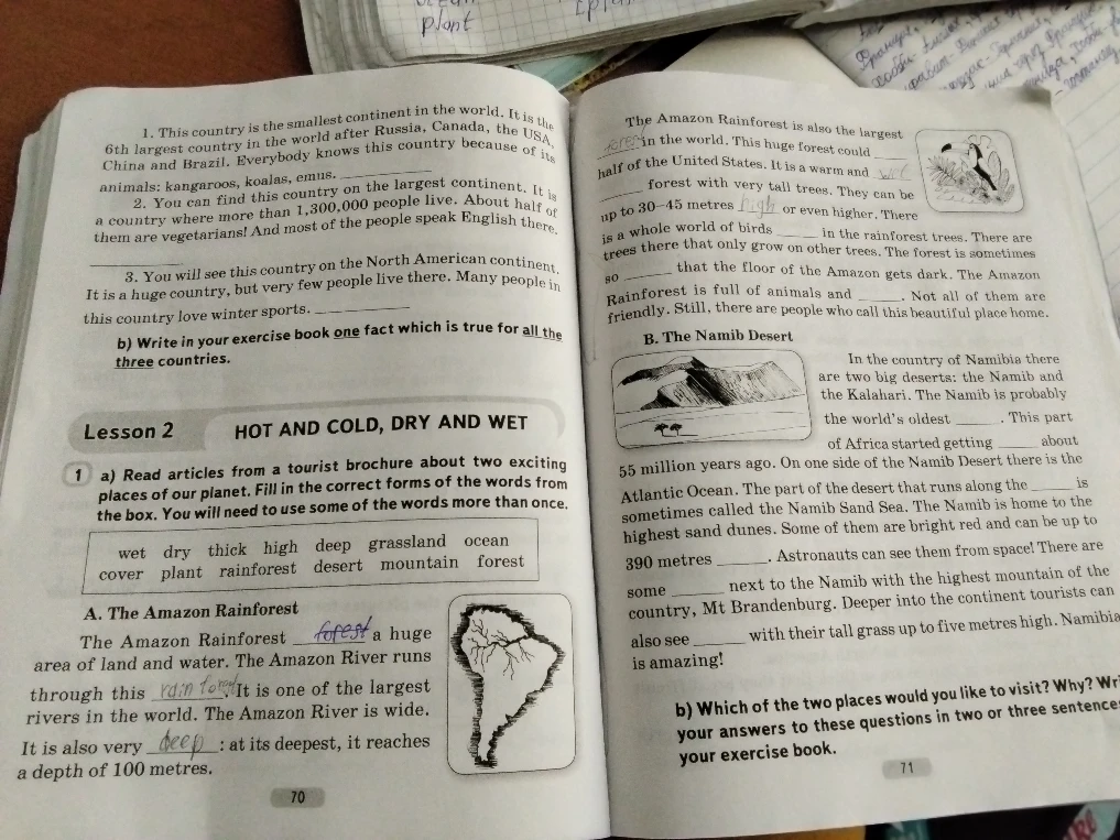 1 a) Read articles from a tourist brochure about two exciting places of our planet. Fill in the correct forms of the words from the box. You will need to use some of the words more than once.