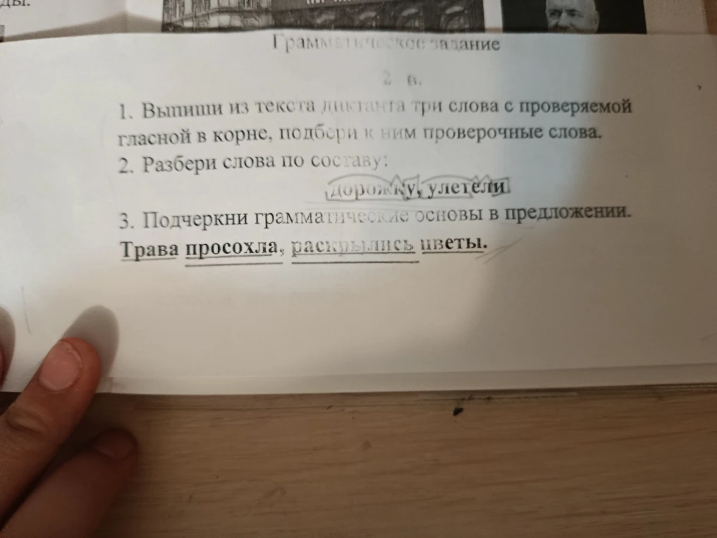 1. Выпиши из текста диктанта три слова с проверяемой гласной в корне, подбери к ним проверочные слова.