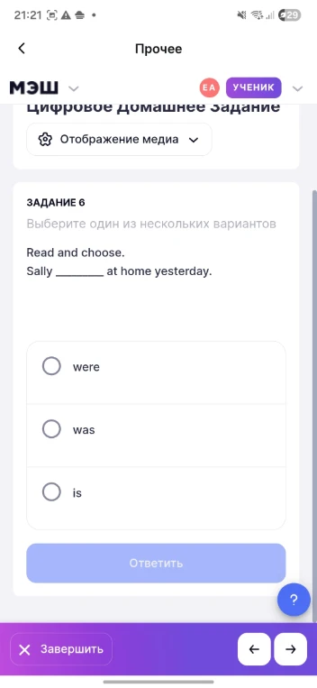 Read and choose. Sally ________ at home yesterday.