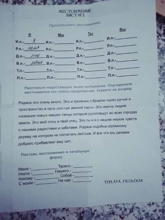 Просклоняйте местоимения: Я, Мы, Ты, Вы.