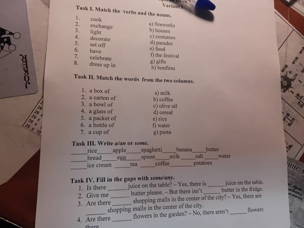 Task I. Match the verbs and the nouns.