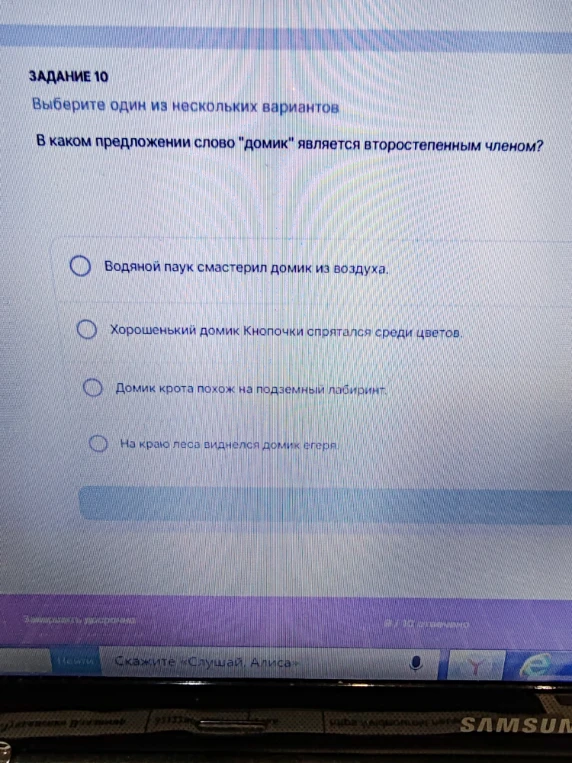 В каком предложении слово "домик" является второстепенным членом?
