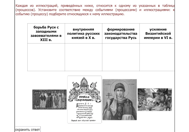 Каждая из иллюстраций, приведённых ниже, относится к одному из указанных в таблице событий (процессов).
