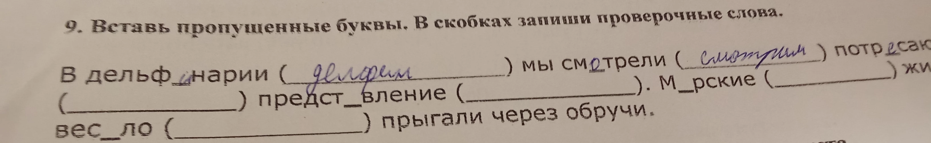 9. Вставь пропущенные буквы. В скобках запиши проверочные слова.