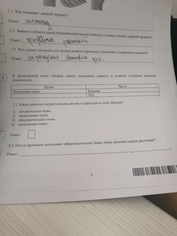 2.1. Какое понятие следует вписать на место пропуска в этой таблице?