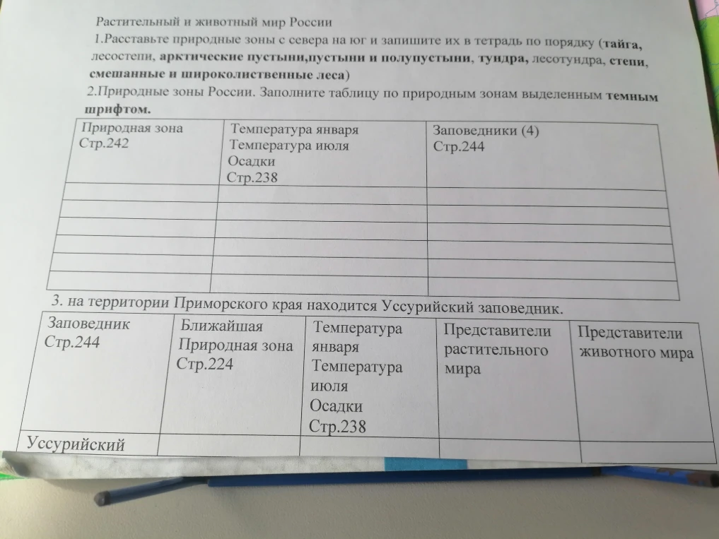 Расставьте природные зоны с севера на юг и запишите их в тетрадь по порядку (тайга, лесостепи, арктические пустыни,пустыни и полупустыни, тундра, лесотундра, степи, смешанные и широколиственные леса)