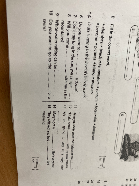 B Fill in the correct word.