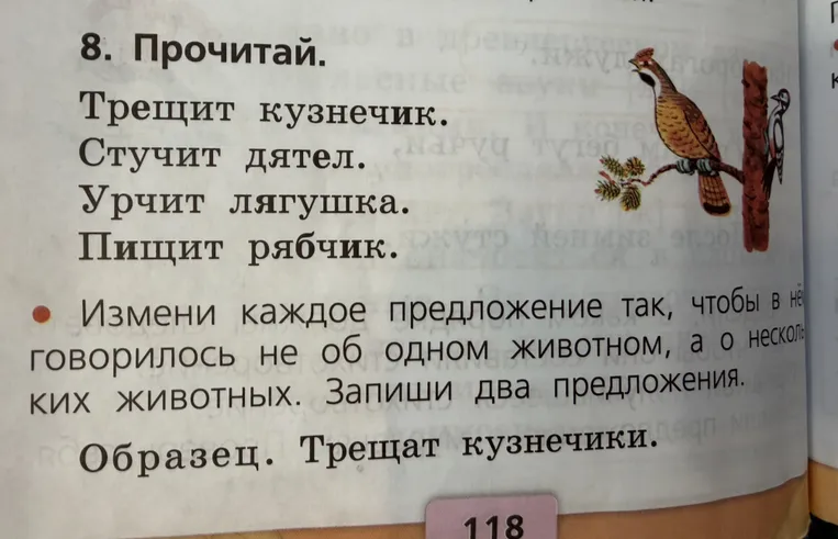 Измени каждое предложение так, чтобы в нём говорилось не об одном животном, а о нескольких животных. Запиши два предложения.