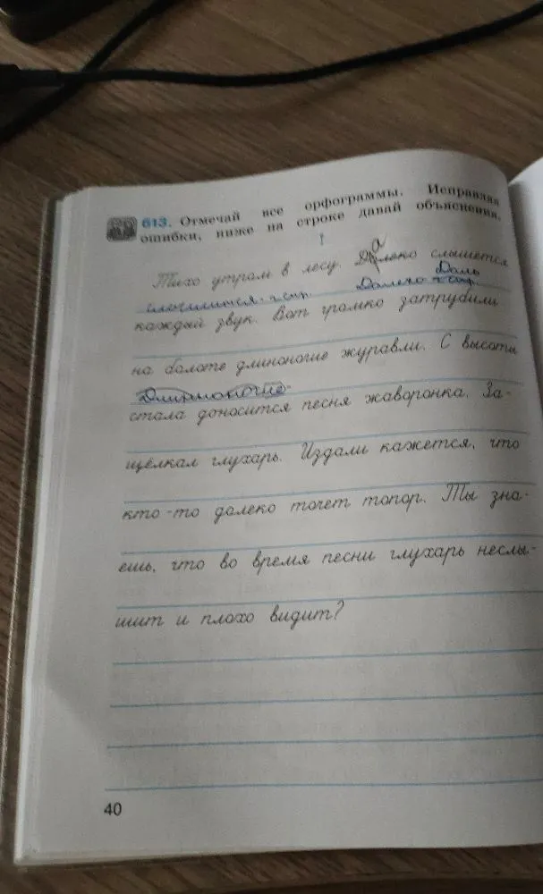 613. Отмечай все орфограммы. Исправляй ошибки, ниже на строке давай объяснения.
