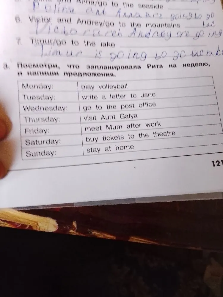 Посмотри, что запланировала Рита на неделю, и напиши предложения.