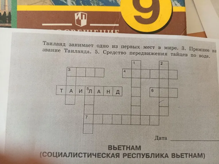 Таиланд занимает одно из первых мест в мире. 3. Прежнее название Таиланда. 5. Средство передвижения тайцев по воде.