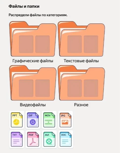 Распредели файлы по категориям.