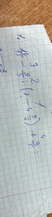 1 3/15 - 2/9 : (7 - 4 3/7) + 4/5 =
