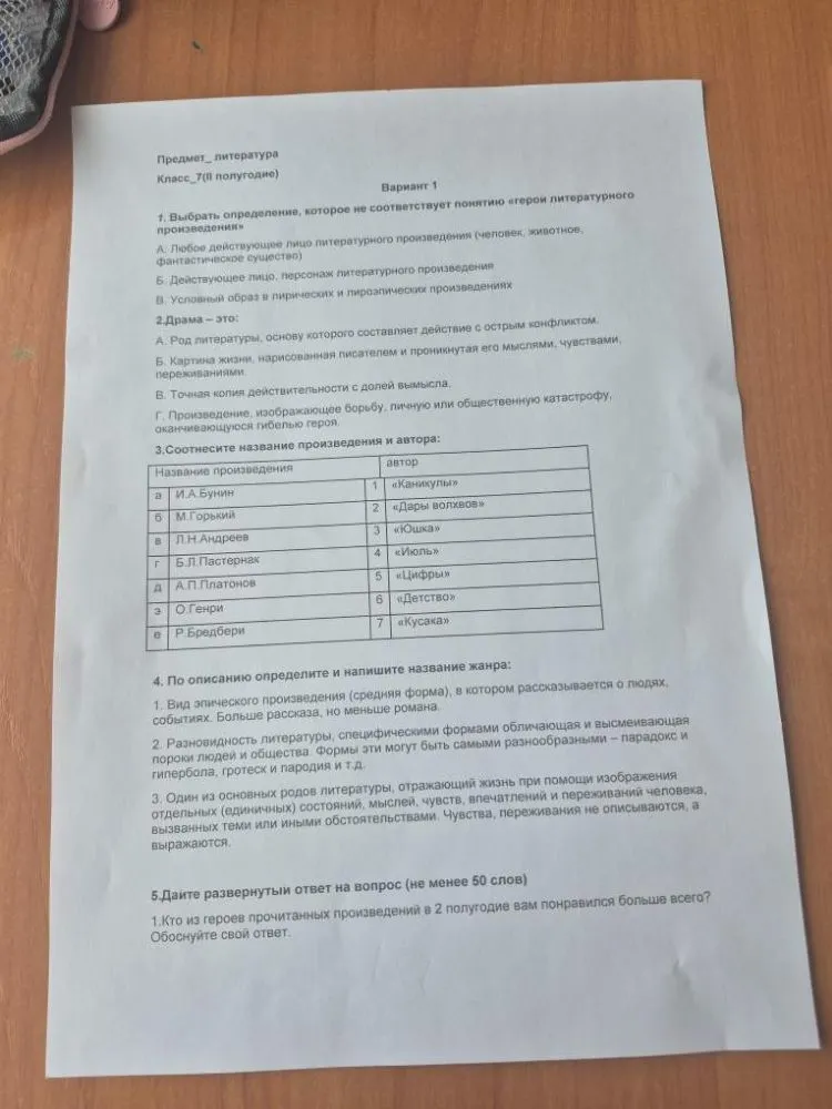 1. Выбрать определение, которое не соответствует понятию «герой литературного произведения»