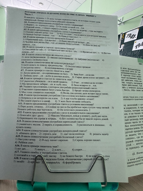 Итоговый контроль по русскому языку по теме: «Глагол». Вариант 2