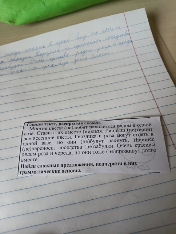 Спиши текст, раскрывая скобки. Многие цветы (не)любят находиться рядом в одной вазе.