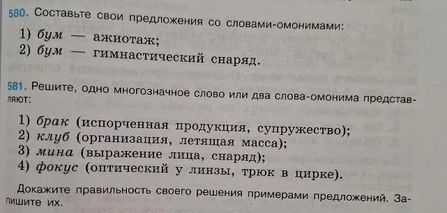 Составьте свои предложения со словами-омонимами: 1) бум — ажиотаж; 2) бум — гимнастический снаряд.