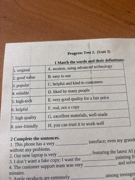 1 Match the words and their definitions: