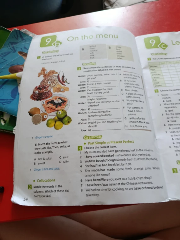 Choose from the sentences (A-H) to complete the conversation. What did Alex order?