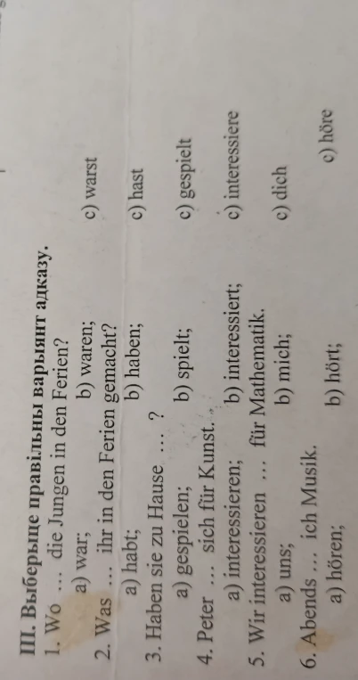 III. Выберыце правільны варыянт адказу.