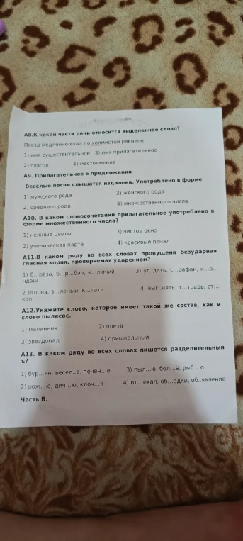 А8.К какой части речи относится выделенное слово? Поезд медленно ехал по холмистой равнине.