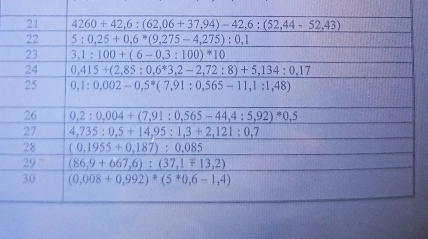 4260 + 42,6 : (62,06 + 37,94) - 42,6 : (52,44 - 52,43)