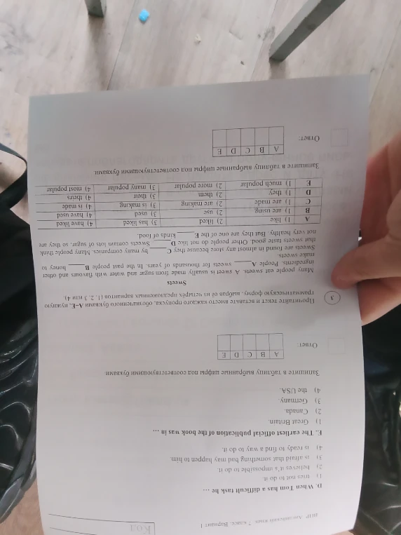 Прочитайте текст и вставьте вместо каждого пропуска, обозначенного буквами А-Е, нужную грамматическую форму, выбрав её из четырёх предложенных вариантов (1, 2, 3 или 4).