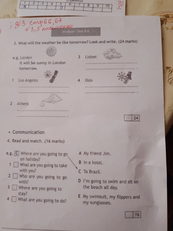 3. What will the weather be like tomorrow? Look and write. (24 marks)