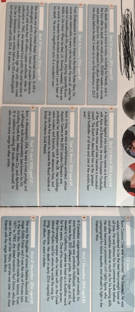 Read questions 1–9 and find the answers in the texts. Write the initials of the person.