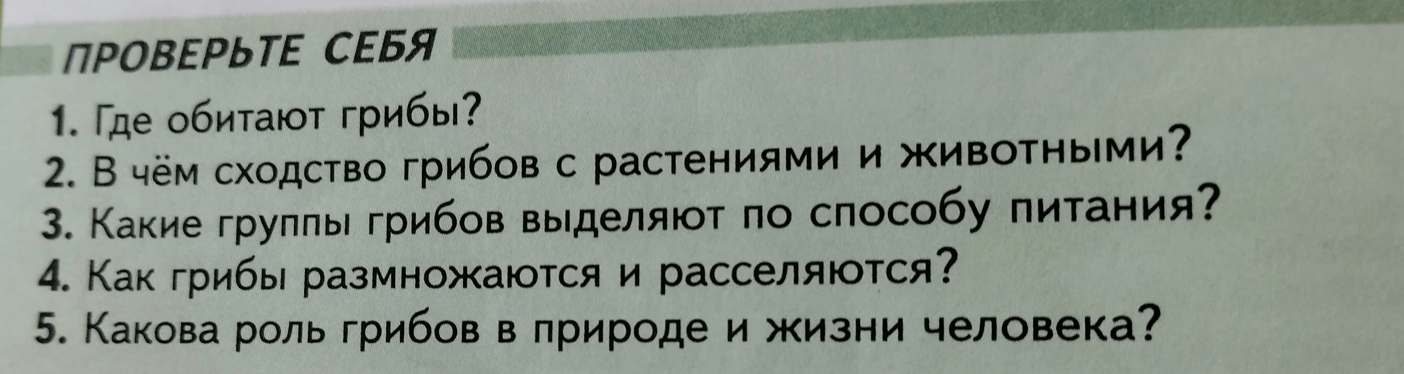 ПРОВЕРЬТЕ СЕБЯ 1. Где обитают грибы?