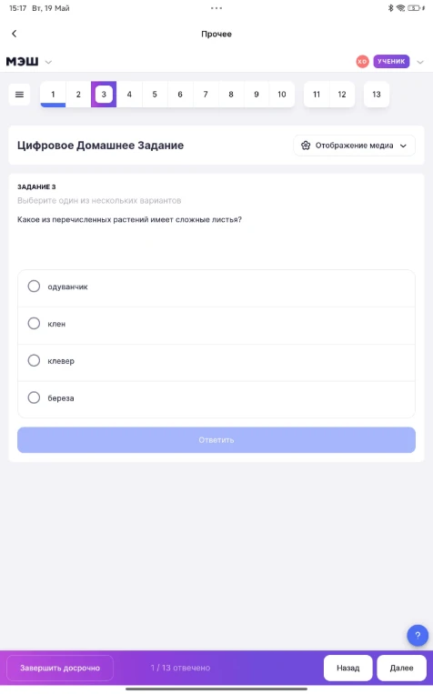 Какое из перечисленных растений имеет сложные листья?