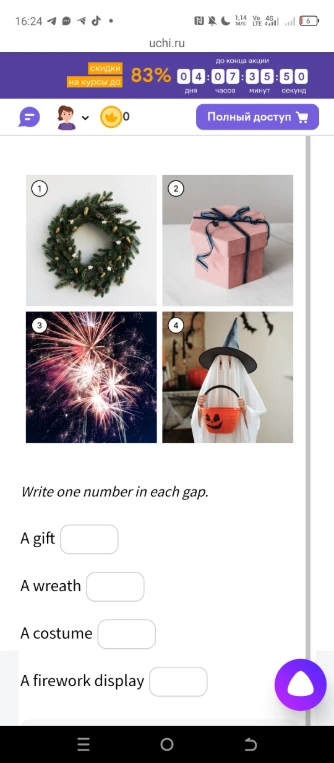 Write one number in each gap.
