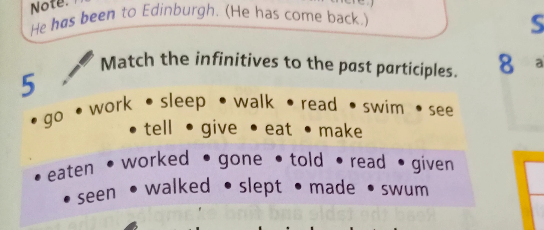 Match the infinitives to the past participles.