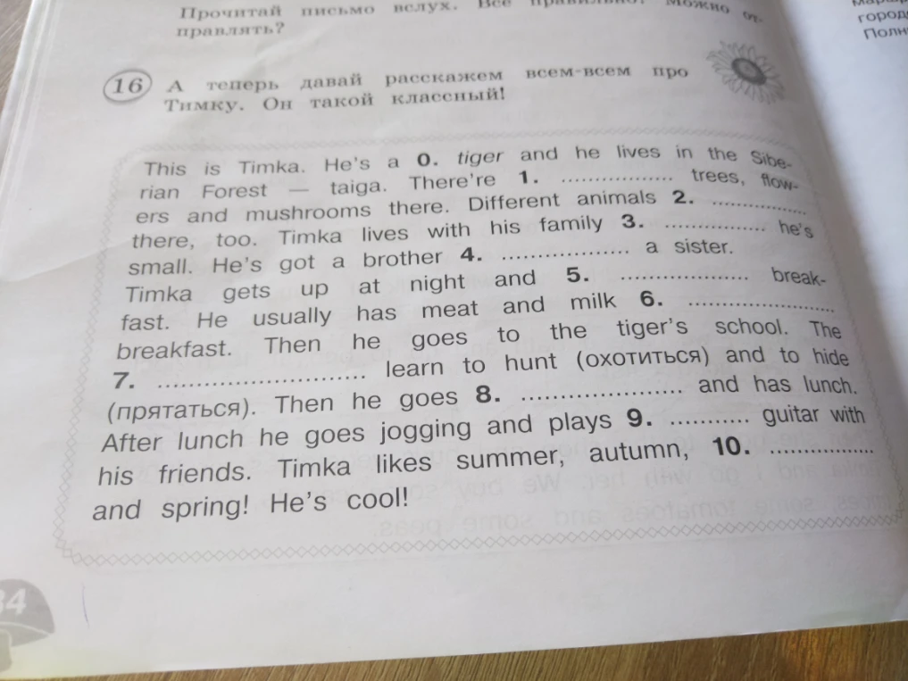 This is Timka. He's a 0. tiger and he lives in the Siberian Forest — taiga.