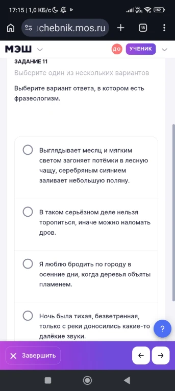 Выберите вариант ответа, в котором есть фразеологизм.