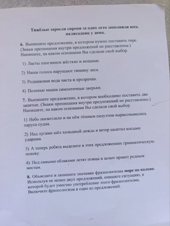 6. Выпишите предложение, в котором нужно поставить тире.