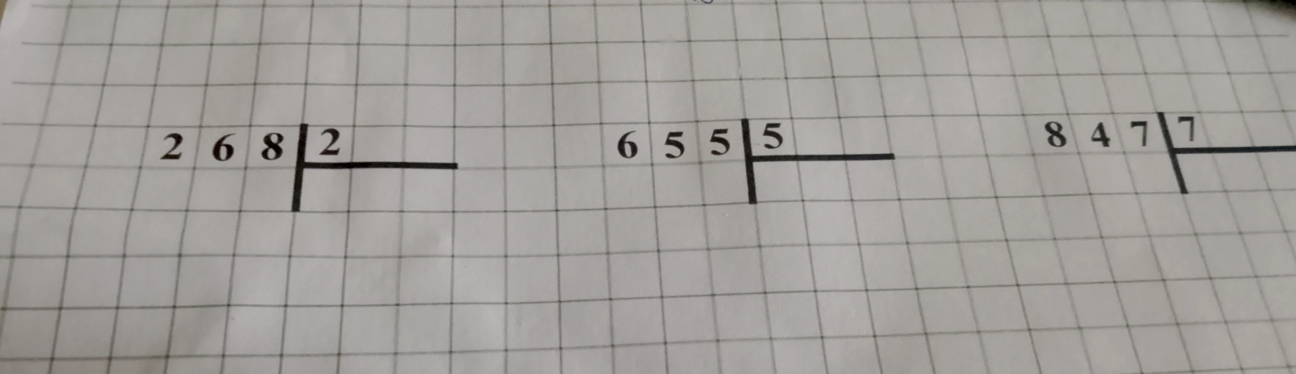 268 / 2; 655 / 5; 847 / 7