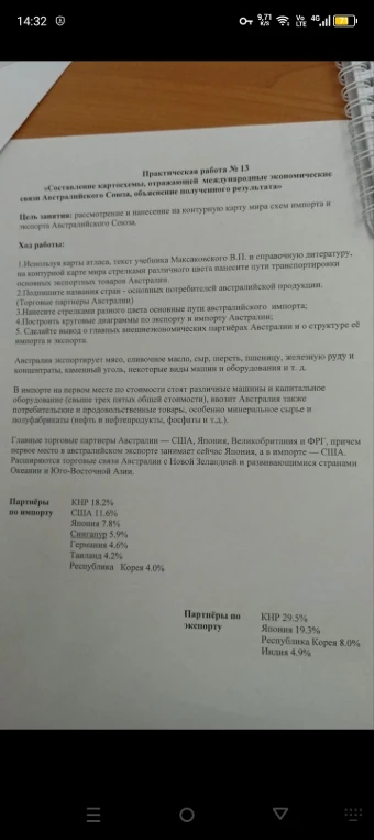 Практическая работа № 13 «Составление картосхемы, отражающей международные экономические связи Австралийского Союза, объяснение полученного результата»
