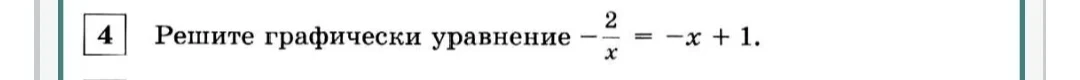 4 Решите графически уравнение -2/x = -x + 1.