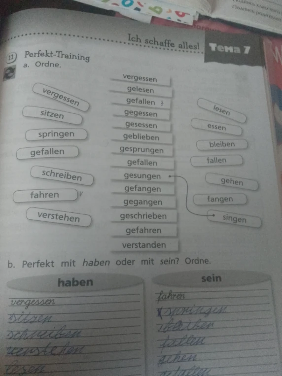 11. Perfekt-Training a. Ordne.