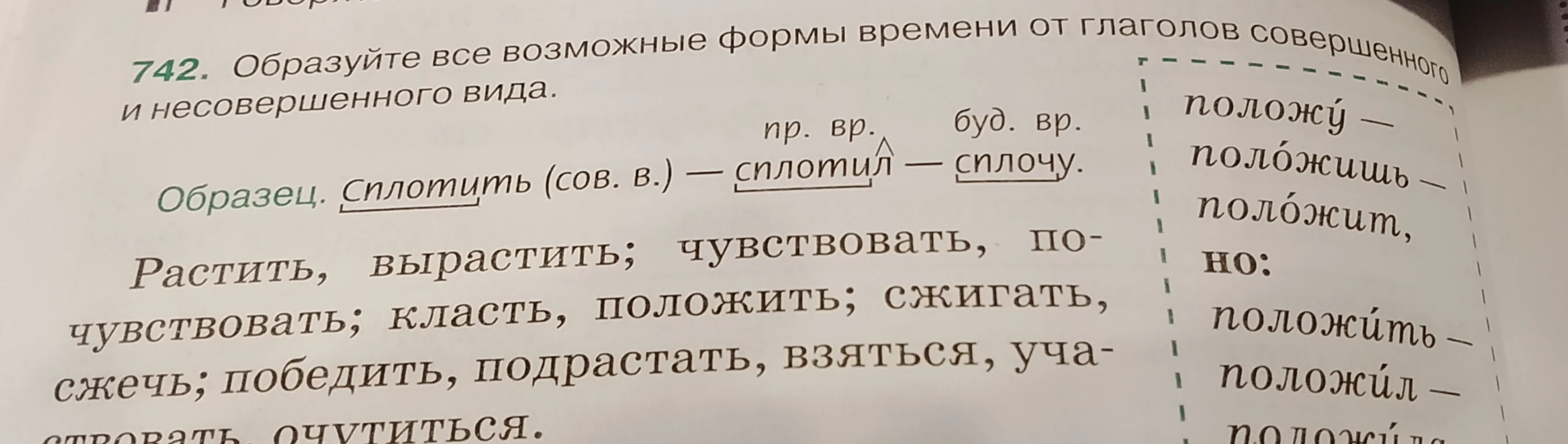 742. Образуйте все возможные формы времени от глаголов совершенного и несовершенного вида.