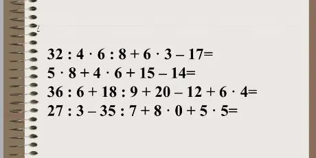 32 : 4 · 6 : 8 + 6 · 3 - 17=