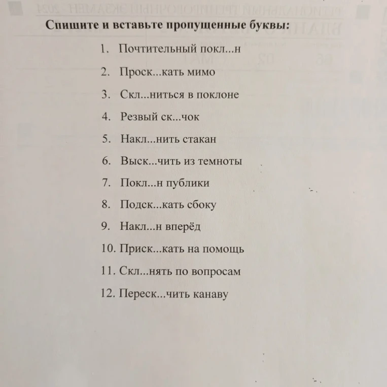 Спишите и вставьте пропущенные буквы: 1. Почтительный покл...н
