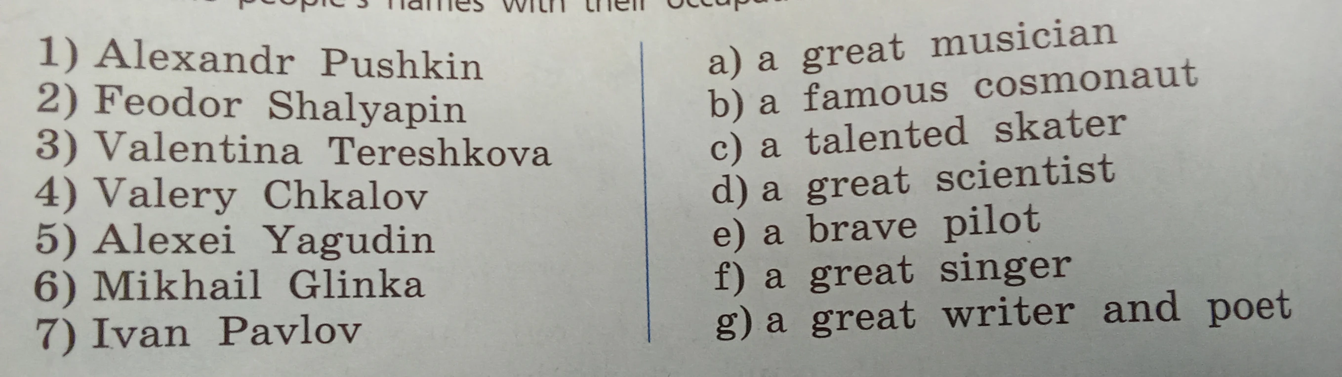 Match the people's names with their occupations.