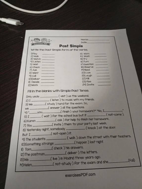 Write the Past Simple form of the verbs. Fill in the blanks with Simple Past Tense.
